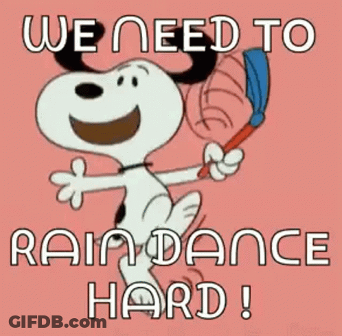 Snoopy Is Holding A Broom And Saying `` We Need To Rain Dance Hard '' . GIF
