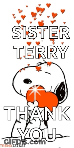 Snoopy Is Holding A Heart And Saying Sister Terry Thank You GIF