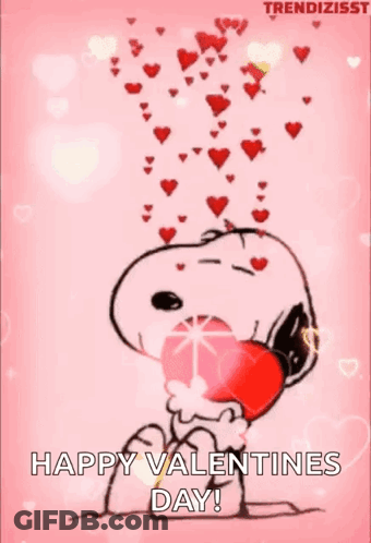 Snoopy Is Holding A Heart In His Mouth And Hearts Are Coming Out Of His Eyes . GIF