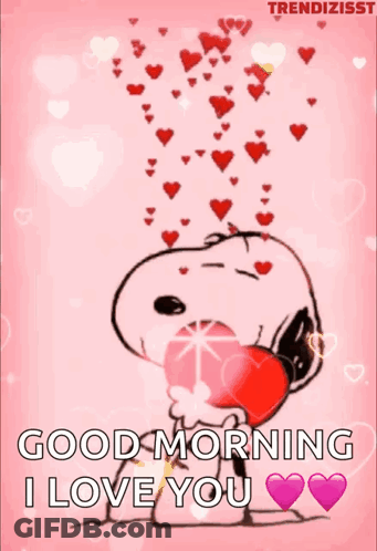 Snoopy Is Holding A Heart In His Mouth And Saying Good Morning I Love You . GIF