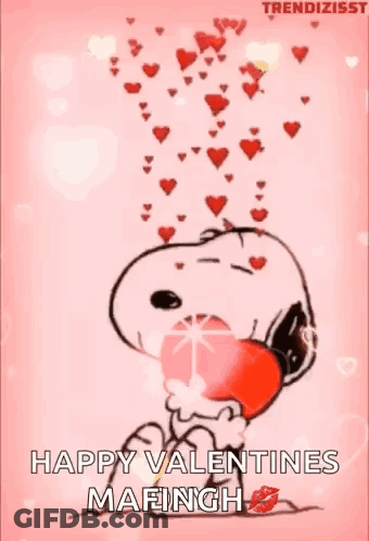 Snoopy Is Holding A Heart In His Mouth And Wishing Someone A Happy Valentine 'S Day GIF