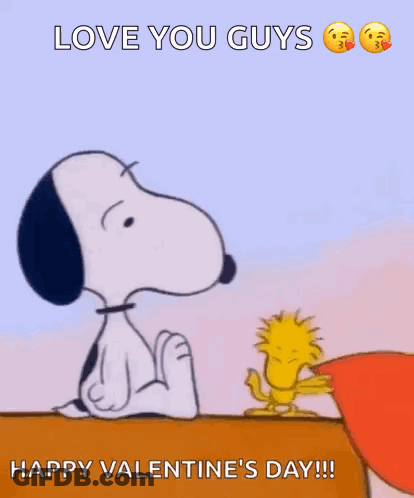 Snoopy Is Holding A Heart In His Mouth And Wishing Woodstock A Happy Valentine 'S Day GIF