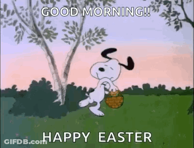 Snoopy Is Holding An Easter Basket In A Field . GIF