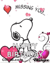 Snoopy Is Missing You And Wishing You A Happy Birthday With Hearts . GIF