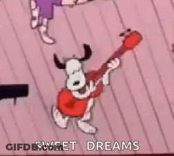 Snoopy Is Playing A Guitar In A Cartoon And Says Sweet Dreams . GIF