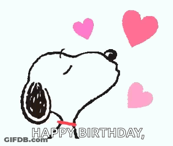 Snoopy Is Surrounded By Pink Hearts And Wishing A Happy Birthday . GIF