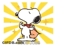 Snoopy Is Wearing A Cape And A Bow Tie And Says `` Good Job ! '' GIF