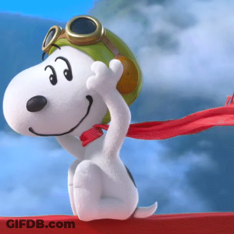 Snoopy Is Wearing A Green Hat And Goggles And A Red Scarf Around His Neck GIF