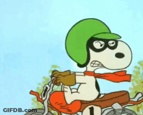 Snoopy Wearing Helmet And Scarf Riding Dirt Bike GIF