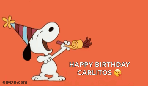 Snoopy Is Wearing A Party Hat And Blowing A Party Horn While Laying Down . GIF