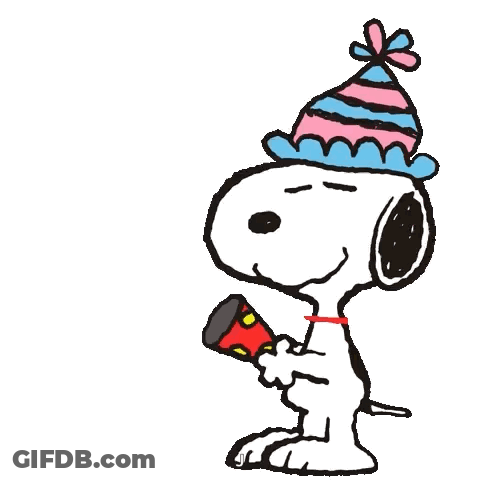 Snoopy Is Wearing A Party Hat And Holding A Party Popper In His Hand . GIF