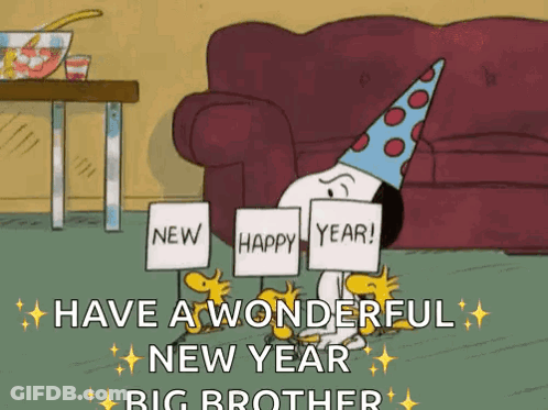 Snoopy Is Wearing A Party Hat And Holding A Sign That Says New Happy Year GIF