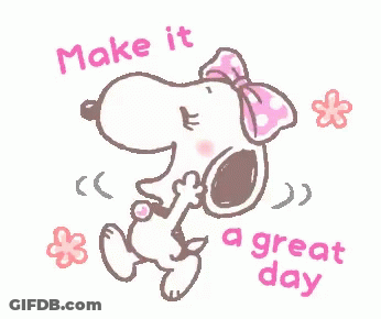 Snoopy Is Wearing A Pink Bow And The Words `` Make It A Great Day '' GIF