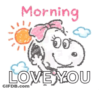 Snoopy Is Wearing A Pink Bow On His Head And The Words `` Morning Love You '' . GIF