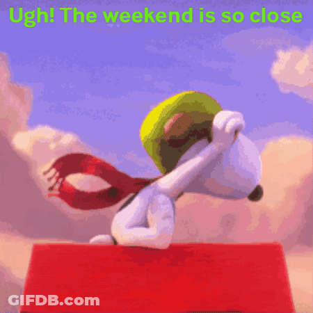 Snoopy Jumping Over Red Box Ugh The Weekend Is So Close GIF