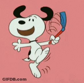 Snoopy Jumping While Holding Mixing Bowl GIF