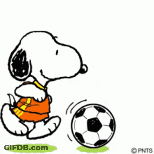 Snoopy Kicking Soccer Ball With Pnts GIF