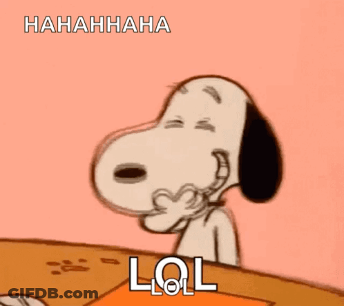 Snoopy Laughing At Table With Mouth Open GIF