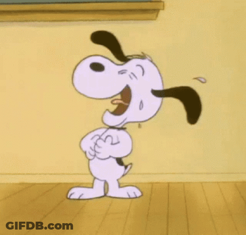 Snoopy Laughing On Wooden Floor Near Chalkboard GIF