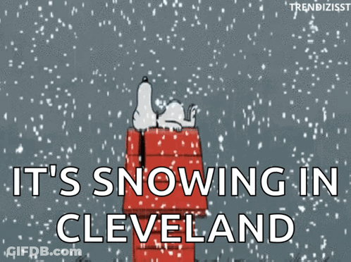 Snoopy Laying Doghouse Saying It's Snowing In Cleveland GIF