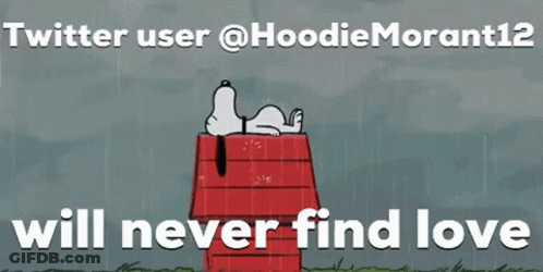 Snoopy Laying On Red House With Twitter User @Hoodiemorant12 Will Never Find Love GIF
