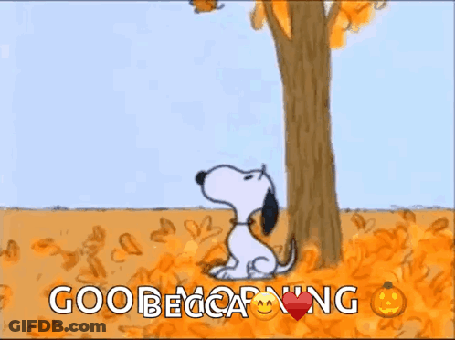 Snoopy Looking Up At Leaf With Goober Carving GIF