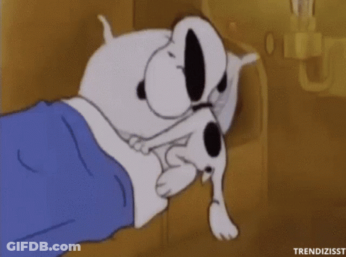 Snoopy Lying In Bed With Blue Blanket GIF