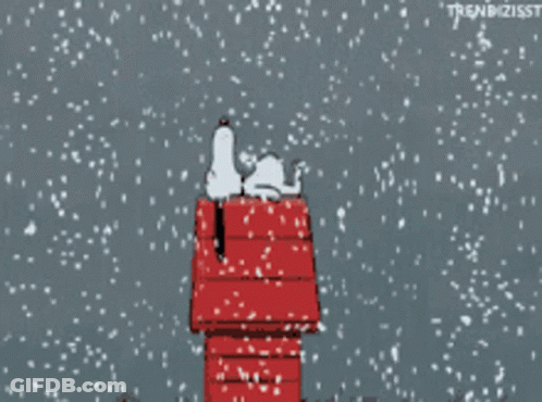 Snoopy Lying In Snow Red Shack GIF