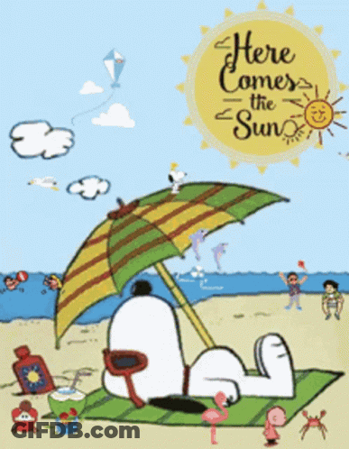 Snoopy Lying Under Umbrella Beach GIF