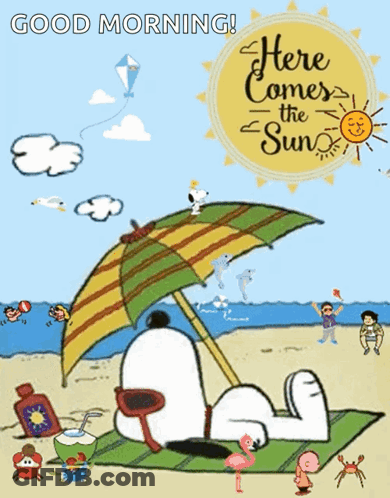 Snoopy Lying Under Umbrella Beach GIF