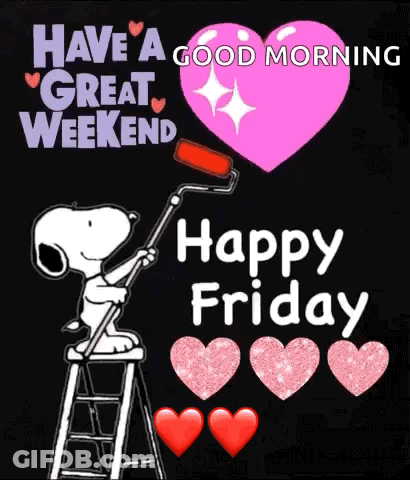 Snoopy Painting Heart On Ladder GIF