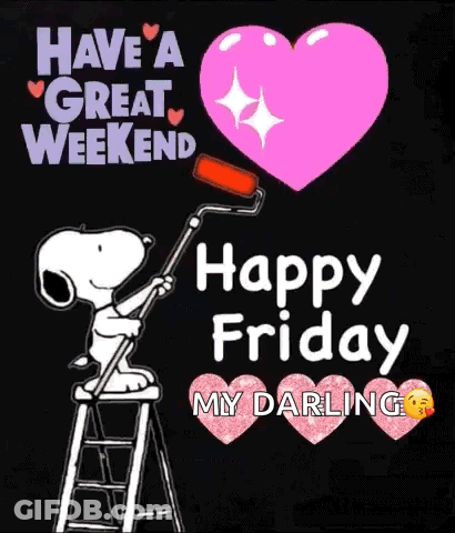 Snoopy Painting Heart On Ladder GIF