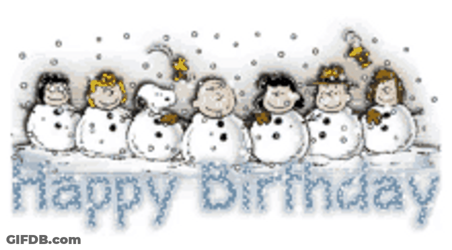 Snoopy Peanuts Happy Birthday Glittering Snowmen GIF