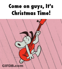 Snoopy Playing Red Guitar With Text Come On Guys It's Christmas Time GIF
