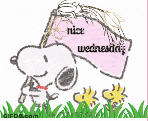 Snoopy Reading Book Saying Nice Wednesday GIF