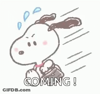 Snoopy Running With Briefcase Saying Coming GIF
