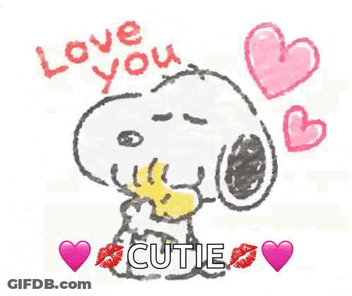 Snoopy Saying Love You Cutie With Pink Hearts GIF