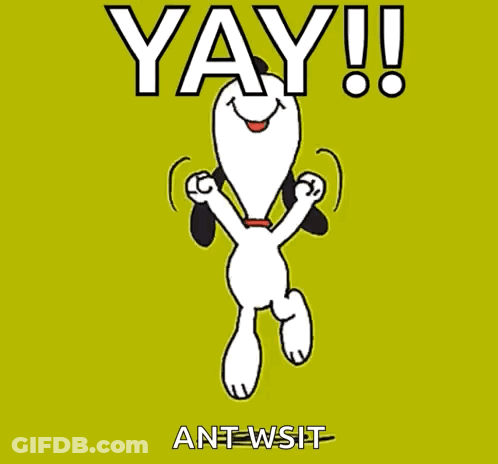 Snoopy Saying Yay Ant-Wsit GIF