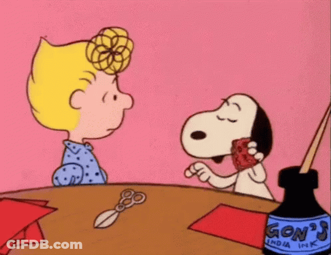 Snoopy Showing Off Valentines Gift To Sally Brown GIF