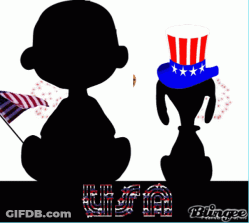Snoopy Silhouette In Uncle Sam Hat And American Flag GIF