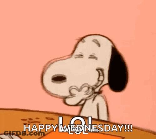 Snoopy Sitting At Table Saying Happy Wednesday GIF