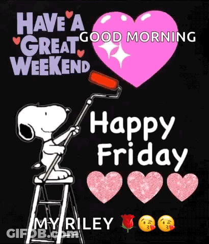 Snoopy Sitting On Ladder Painting Pink Heart GIF