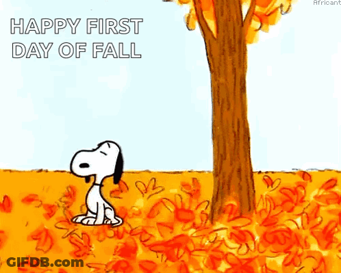 Snoopy Sitting Under Tree Saying Happy First Day Of Fall GIF