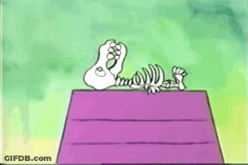 Snoopy Skeleton Laying On Purple Box GIF