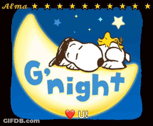 Snoopy Sleeping On Crescent Moon Saying G'night GIF