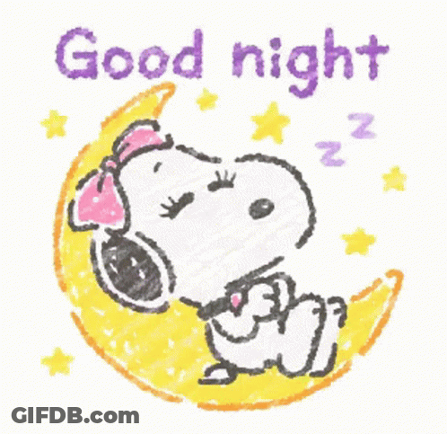 Snoopy Sleeping On Crescent Moon Saying Good Night GIF