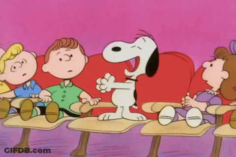 Snoopy Standing Before Children Seated In Theater GIF