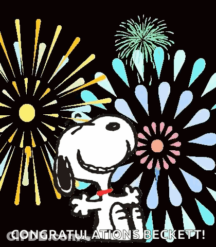 Snoopy Standing In Front Of Fireworks Congratulations Beckett GIF