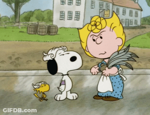 Snoopy Standing Next To Woman GIF