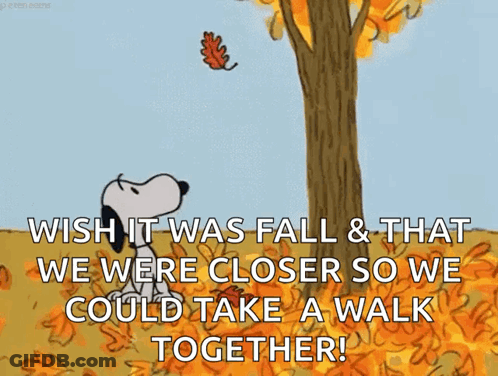 Snoopy Standing Under Tree With Falling Leaves GIF
